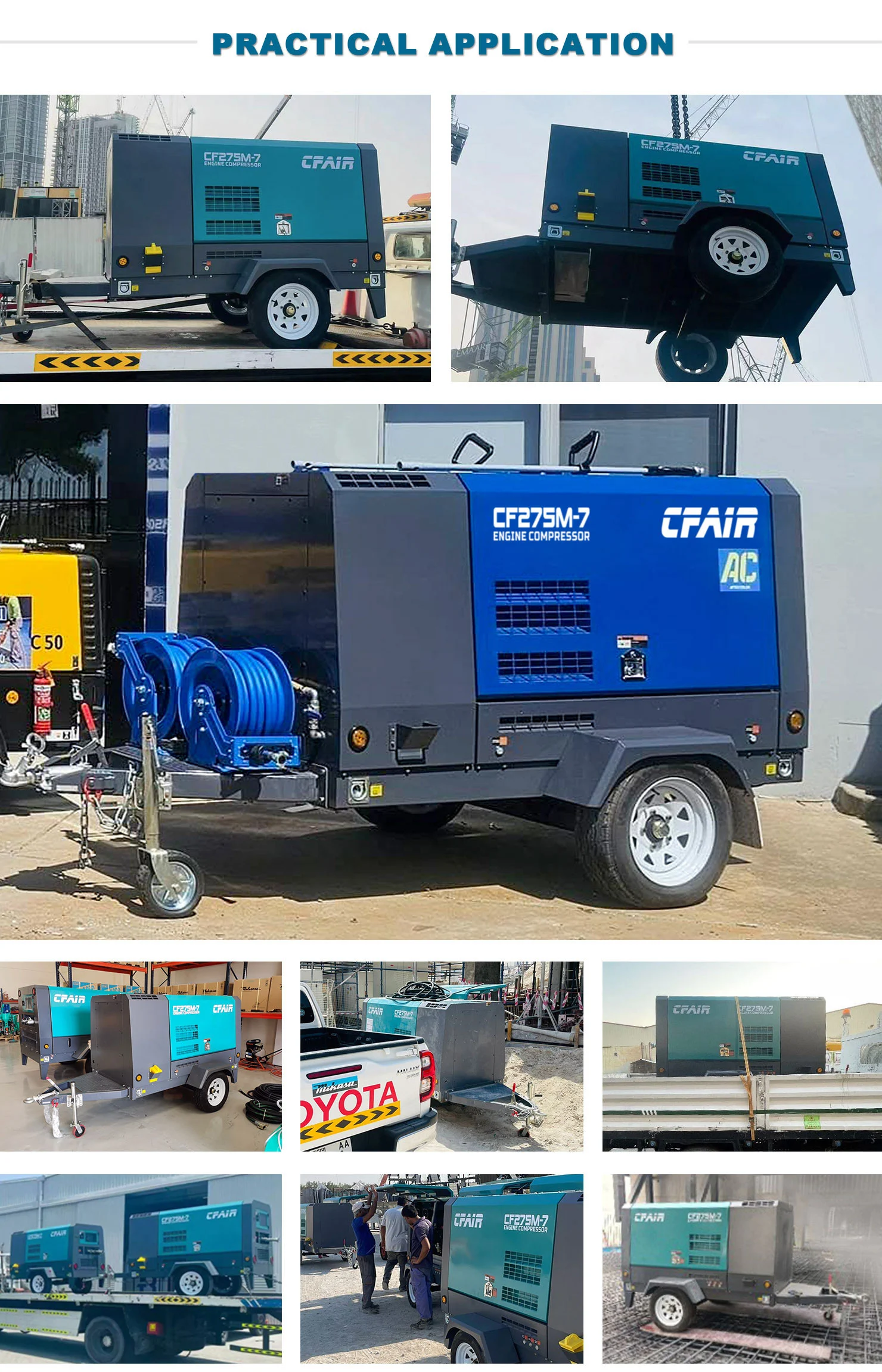 CF275MI-7 Mobile Diesel CFAIR Screw Air Compressor 7 Bar 275 CFM with Engine ISUZU for Mining