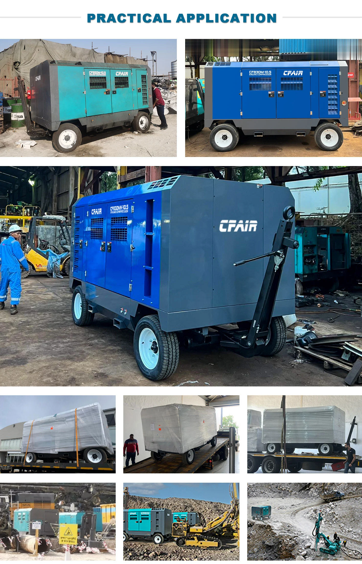 CF830MK-10.5 830 CFM 10.5 Bar Diesel Air Compressor With Trailer